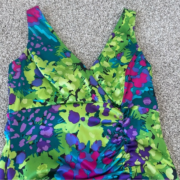 Vibrant Floral V-neck Dress Evan Picone Size 6, wedding, cocktail, chartreuse - Picture 6 of 12